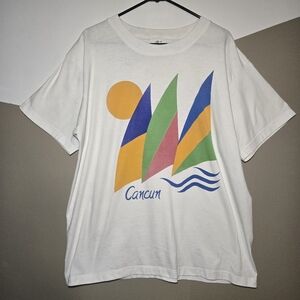 Vintage 90s Cancun Mexico Sailboat Graphic T-Shirt XL Retro Beach Tourist Tee